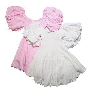 Princess Polly Halton Mini Dress Women 8 Pink & White 2 Set Puffy Ruffles Smock